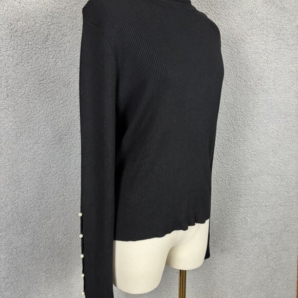 Hooked up by Iot  Juniors' Turtleneck Sweater faux pearl trims Black XL NWT's - Picture 2 of 8